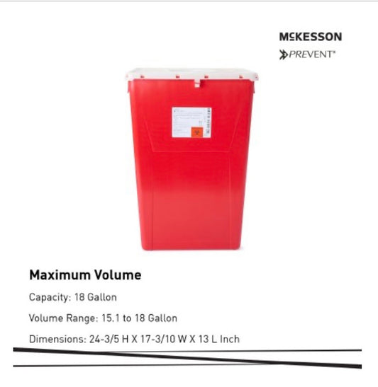 McKesson Prevent Sharps Container, 18 Gallon, 24-3/5 x 17-3/10 x 13 Inch